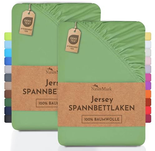 NatureMark 2er Pack Jersey Spannbettlaken, Spannbetttuch 100% Baumwolle in vielen Größen und Farben MARKENQUALITÄT ÖKOTEX Standard 100 | 120 x 200 cm - Jade