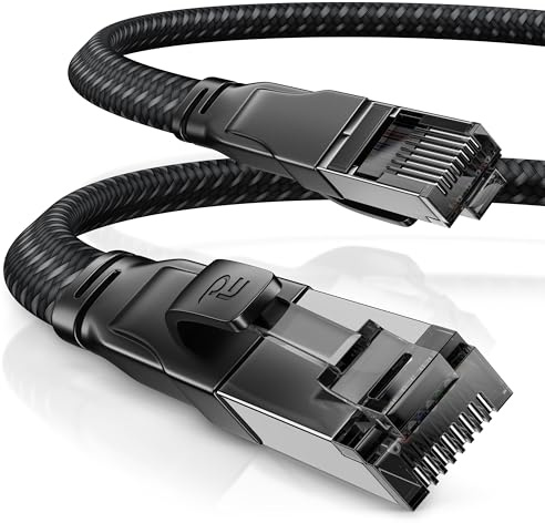 CSL 15m CAT8.1 Netzwerkkabel Flach 40 Gbits - Baumwollmantel - LAN Kabel Patchkabel - CAT8 Gigabit RJ45 Ethernet Cable - 40000 Mbits Geschwindigkeit - Flachbandkabel - Verlegekabel - Cat6 Cat7