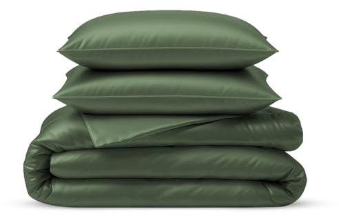LINENWALAS 100% Natural Bamboo 3-Piece Duvet Cover Set with Zipper and Corner Ties- Softest Cool Bedding Perfect for Skincare (King, Avocado Green)
