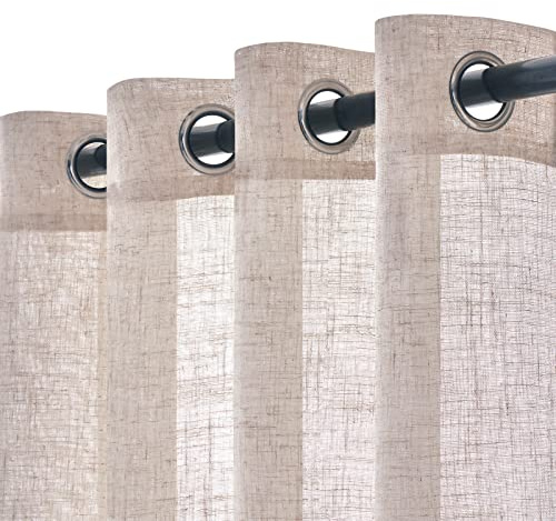 Woaboy Cortinas de Lino Visillo Translúcido Cortinas con Ojales Modernas Decorativas para Salón Ventana Habitación Dormitorio 2 Piezas 140x245 cm Blanco