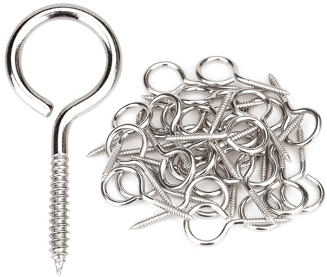 Aovchei 30pcs 304 Stainless Steel 1.57 Inches Eye Screws, Screw Hooks