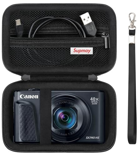 Supmay custodia di trasporto dura per fotocamera digitale Canon PowerShot SX740/ SX730/ SX720/ SX620/ G7X, Borsa di archiviazione protettiva con tasca in rete a cerniera per la batteria, Nero