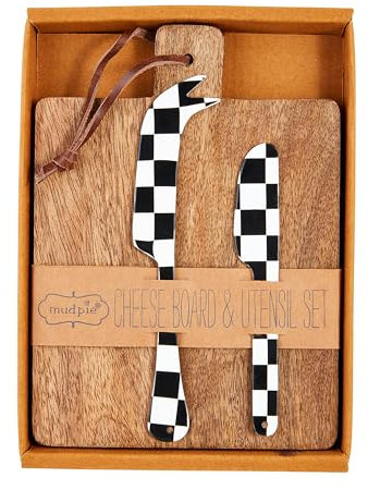 Mud Pie Boxed Board Utensil Set; Board 8 x 5 3/4 | Knife 6 1/4 | Spreader 5 1/2