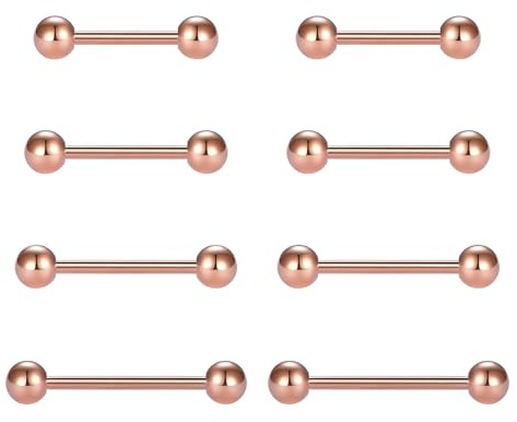 FECTAS 8 st 14G Tungpiercingset Rostfritt stål metall vippstänger Silver Svart Smycken Tungstänger 12/14/16/18mm Piercing Tunga, Rostfritt stål