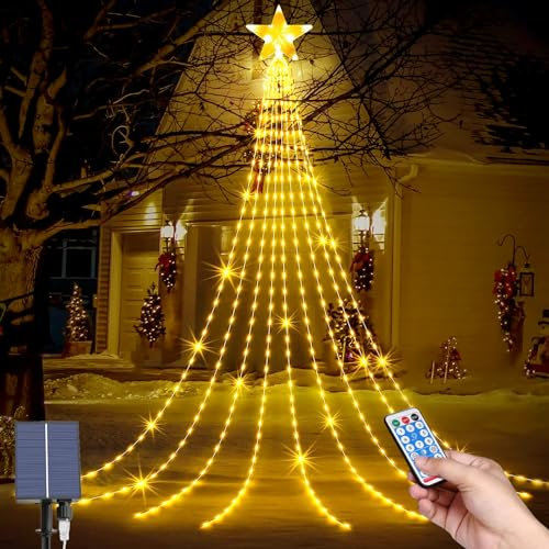 MXJFYY Lumière Exterieur Noel, Solaire Éclairage solaire Noël, 9 * 2M Étanches 8 Modes 199 LEDs Guirlande Lumineuse avec Étoile pour sapin de Noël, Jardin, Fête, Festival Décoration