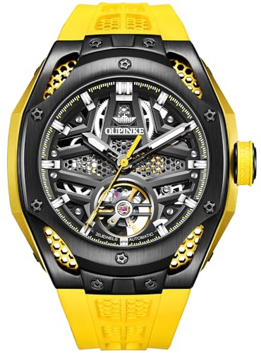 OLEVS Automatic Skeleton Watches for Men Waterproof Sports Luxury Silicone Mechanical Self Winding Dress Tourbillon Watch