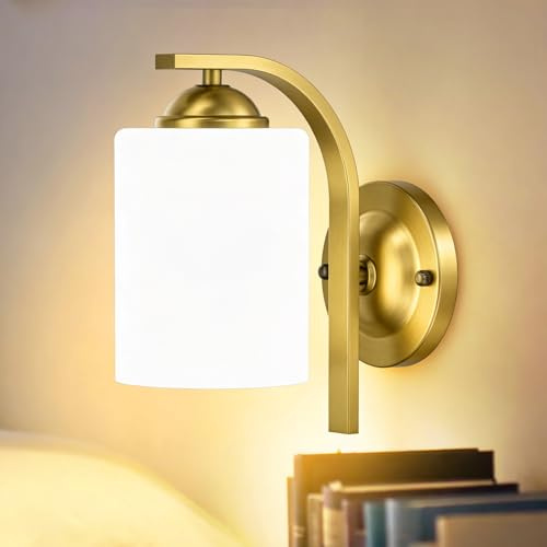 Phaosio Wall Sconces Lights Lamp for Bedroom Bathroom, Modern Vanity Light Fixtures, Gold Farmhouse Wall Mount Lighting Lanterns with Glass Shade for Living Room Mirror Hallway Kitchen
