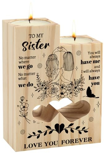 Sister Birthday Gifts, Double Heart Shaped Candle Holder Sister Gifts | Special Gifts for Sister, Sister Presents on Birthday, Christmas, Graduation