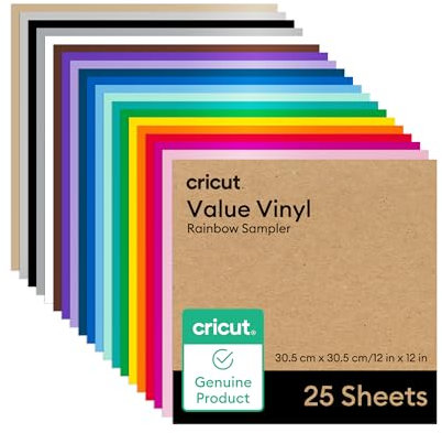 Cricut Vinylfolie für Plotter im Vorteilspack | 25 Blatt | 30,5 cm x 30,5 cm | Selbstklebende, permanente Plotterfolie für alle Cricut Schneidemaschinen | Sortenpaket