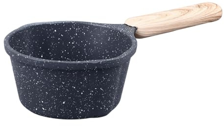 TOPINCN Kitchen Sauce Pan, Nonstick Aluminum Mini Saucepan with Wooden Handle, Pour Spouts, Stone Coating, Compact for Small Kitchens, Camping, Travel Cooking (Black)