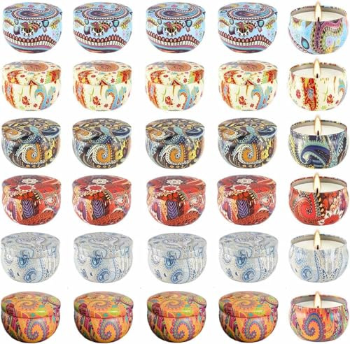 Phinicco Empty Candle Tins 24 Pcs 2.5OZ with Lids & Jars - Bulk (6 Colors)