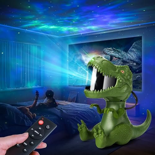 Kidsjoy Dinosaur Galaxy Star Projector with Remote: 360° Rotating Night Light for Kids Bedrooms, 16 Colour Modes & Timer, USB-C Powered LED Lamp for 10+ Year Old Boys, Gifts & Sensory Play
