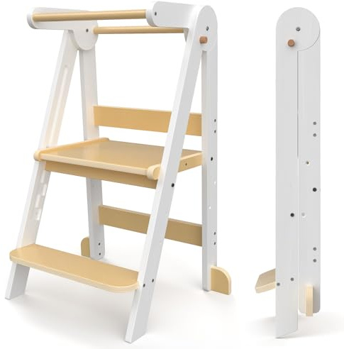 Foldable Wooden Step Stool for Kids Folding Learning Child Steps Stool White