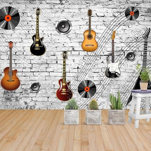 MIXUEXUNLU Mural Wallpaper 3D Nostalgic Brick Wall Guitar Music Elements Symbols bar Tools Background Wallpaper Mural