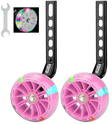 FORTOP Petite Roue Velo Enfant, Roue d'entraînement de vélo fortop avec kit de stabilisateur monté pour les garçons et les filles de vélo d'enfant taille 12-20 pouces (Rose)