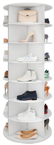 GROWNEER 7 Tier Drehbarer Schuhregal 360° Drehbares Display Weißer Lazy Susan-Organizer Shoe Rack, Karussell für Hüte und Handtaschen, inkl. 4 doppellagigen Schuhregalen Taschenregal (7 Tier)