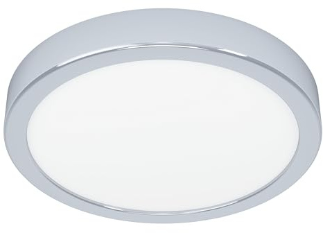 EGLO Fueva 6 LED-taklampa, badrumstaklampa, diameter 21,1 cm | förkromat stål och vit plast, badbordslampa, varmvitt till kallt vitt ljus, IP44