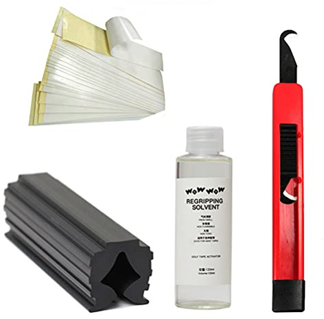 Complete Grip Kit,Golf Club Regripping Kit with 15 Tape Strips,Vice Clamp Hook Blade Solvent,Double Sided Adhesive Remover Tool for Irons Putters
