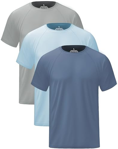 Hioutdoor UV Shirt Men 3-Pack Protection UPF 50+ Quick-Drying Short Sleeve Rash Guard Summer Beach for Outdoor Surfing Swimming Sports T-Shirt Protective Clothing Men, L