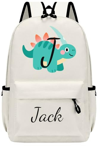 Personalised Children's Backpack, Custom Kids Backpack with Name and Pattern, Dinosaur Child Backpack for Boy, School Bag for Kindergarten and Primary School, Small Kids Rucksack for Travel 10L Beige