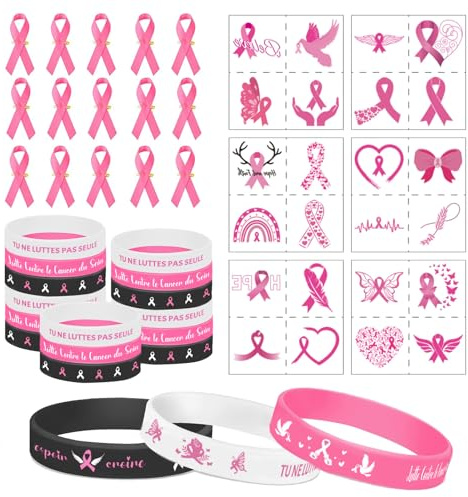 VerLuky 15 pcs Octobre Rose Bracelets en Silicone,Sensibilisation de Cancer Sein d'Octobre Rose Décoration