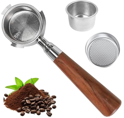 Portafiltro sin fondo 51 mm con 3 orejas, compatible con De-Longhi Dedica EC680/EC685/EC785/EC820/EC850/EC860/EC885 y Smeg, de acero inoxidable con mango de madera, incluye cesta de filtro
