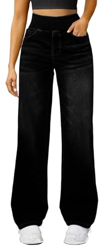 Generico Jeans Donna, Pantaloni in Denim Elasticizzato Comodi con Cintura Elastica e Tasche,Stile Casual per Ogni Occasione