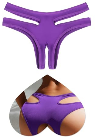 sunshinelady Women's Underwear Sexy Cut Out Panties Stretch Briefs Purple
