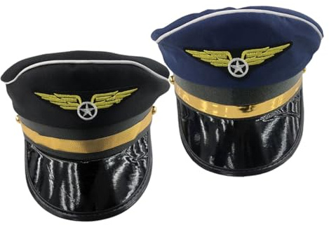 Vaguelly 2pcs Cosplay Pilot Party Hats Black and Navy Lightweight Breathable Adjustable Headwear for Stage Performance Costume Dress-up and Carnival