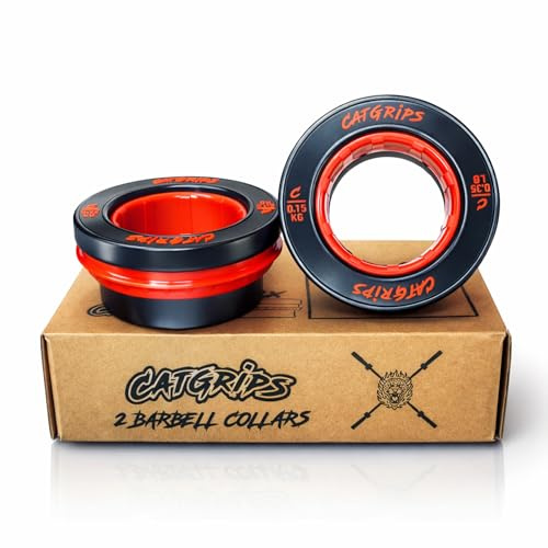 CatGrips Cierres Barra Olímpica 50mm Abrazaderas para Barra de Crossfit, Pinzas de Barra Antideslizantes, Clips para Entrenamiento de Crossfit, Halterofilia y Gym (Rojo)
