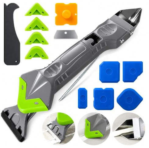 Wosyoodo 5 en 1 Kit Herramientas Aplicador Silicona, Bolsa de Almacenamiento, Removedor de Masas, Espatula Silicona para Juntas para Baño de Cocina