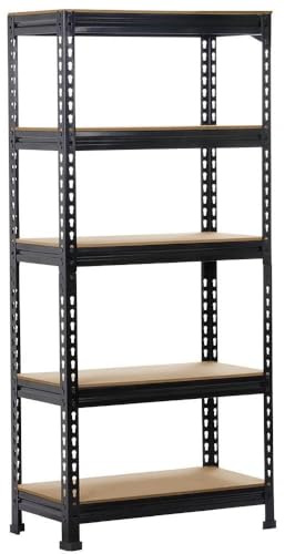 Yaheetech 2 x Heavy Duty Black 5 Tier Garage Shed Storage Shelves Shelving Units Metal Boltless Industrial Racking, 150cm x 70cm x 30cm