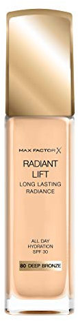 Max Factor - Fondotinta Liquido Radiant Lift - Formula Antietà a Lunga Durata con SPF 30 ed Acido Ialuronico - 80 Bronze - 7 ml