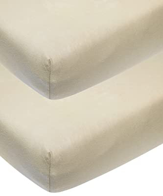 Meyco Baby Uni Spannbettlaken 2er Pack für die Babywiege (Bettlaken mit weicher Jersey-Qualität, aus 100% Baumwolle, perfekte Passform durch Rundum-Gummizug, atmungsaktiv, Maße: 40 x 80 / 90cm), Sand