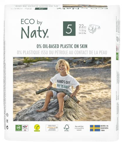 Eco by Naty Premium Einmalwindeln für empfindliche Haut, Größe 5, 11-25 kg, (1 x 22 Stück)