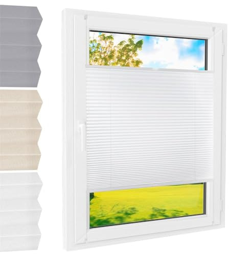 Plissee Klemmfix [Weiß, 40x120 cm] ohne Bohren für Tür & Fenster, Faltrollo mit einfacher Montage/Bietet optimalen Sichtschutz und Privatsphäre, idealer Sonnenschutz