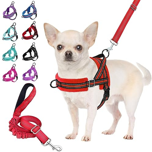 SlowTon Set med hundsele och hundkoppel, mjuk vadderad husdjursväst sele med hundkoppel justerbar reflekterande bilsele och elastisk hundträning koppel snabb passform sele för liten valp och katt