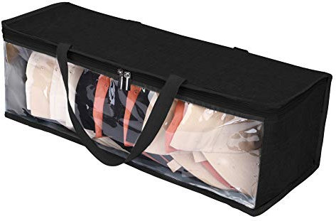 Ruifuu, organizer per cappelli da baseball, borsa per berretti da baseball, plastica trasparente, manici neri e chiusura a cerniera, resistente alla polvere, 50 cmx15.8 cmx15.8 cmx18.8 cm (nero)