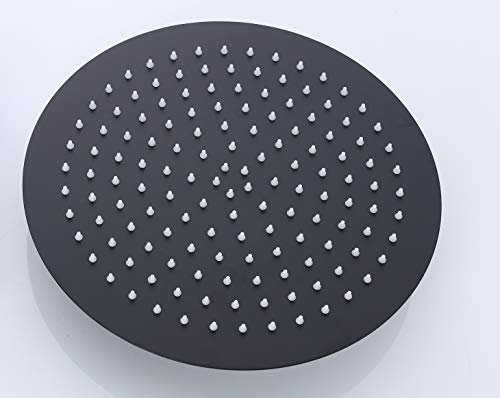 Schwarzer Duschkopf, edles Design, rund 20 cm aus Edelstahl, Kopfbrause, Regenbrause, Regendusche, Regenduschkopf