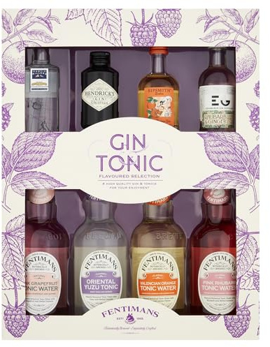Fentimans Flavoured Tonics (4x200ml) & 4x5cl Gins Selection Gift Box. Contains: Sipsmith Orange, Edinburgh Gin's Rhubarb & Ginger Liqueur, Hendricks, and Martin Miller's