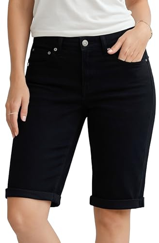 NOROZE Pantaloncini di jeans da donna – Pantaloncini in denim da donna a lunghezza ginocchio con elastico e tasche – Pantaloncini estivi Bermuda da donna UK – Taglio casual leggero – Taglie dalla 8