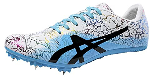 SDEQA Zapatos con Clavos para Pista y Campo Zapatillas Hombre Zapatillas Cómodas para Sprint, Running Adulto Training,Blanco,41 EU