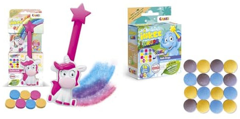Bundle of INKEE Wand Unicorn Einhorn-Zauberstab mit Kinder Badebomben + INKEE Bath Drops - Badetabletten zum Farben Lernen