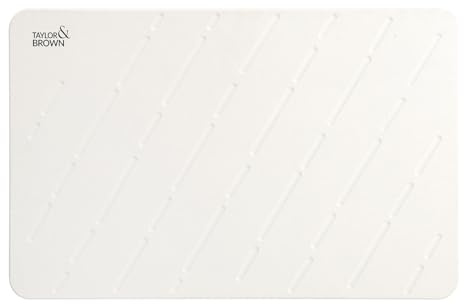 Taylor & Brown Stone Bath Mat Diatomaceous Earth Bathroom Shower Non-Slip Super Absorbent Quick Dry Floor Kitchen Anti Mould Antibacterial Natural Easy to Clean 60x39cm, Line, White