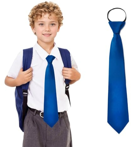 GNEGNI LIFE Corbata para niños y niñas, corbata ajustable para niños, color liso, corbata con cremallera para bodas, graduaciones, espectáculos, azul, Talla única