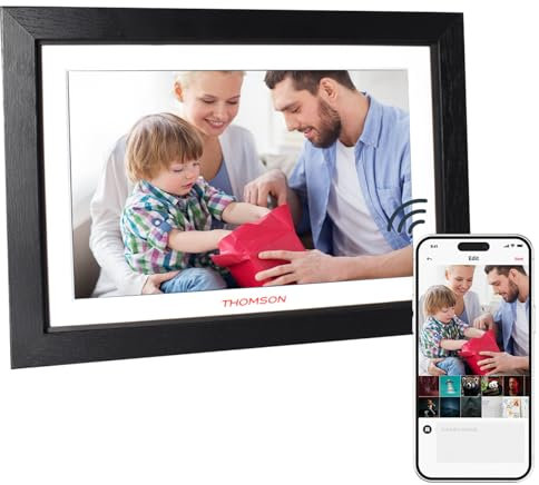 THOMSON 10.1 Zoll Digitaler Bilderrahmen, Digitale Bilderrahmen WLAN 1280x800 HD Touch-Screen IPS, Freigabe von Musikbildern Videos, Speicher 32 GB