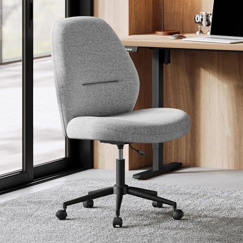SONGMICS Chaise de Bureau, Fauteuil Ergonomique, Hauteur Réglable, Siège Pivotant, Dossier Haut, Rembourrée, Assise Large, Tissu Coton-Lin, pour Jeunes, Gris Tourterelle OBG044G01V1