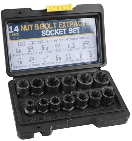 GOEDCH Skruvutdragare set: 14-delat mutterborttagningsset, mutterbrytare-utdragare, spiralprofil bultextraktor för borttagning av skadade, rostiga skruvar och muttrar (6,35–19 mm)