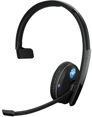 SIMPLETEK - Auricular mono Bluetooth recargable con dongle USB‑A, micrófono de brazo, cancelación de ruido, autonomía extendida – color negro