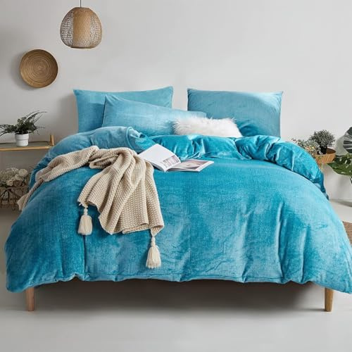 YASMENG Copripiumino in flanella 240 x 260 cm, invernale, caldo, turchese, velluto, lattiero-caseario, set da letto in pile morbido, morbido, morbido, morbido, morbido, biancheria da letto